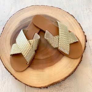 Gold Woven Slide Sandals - EUC